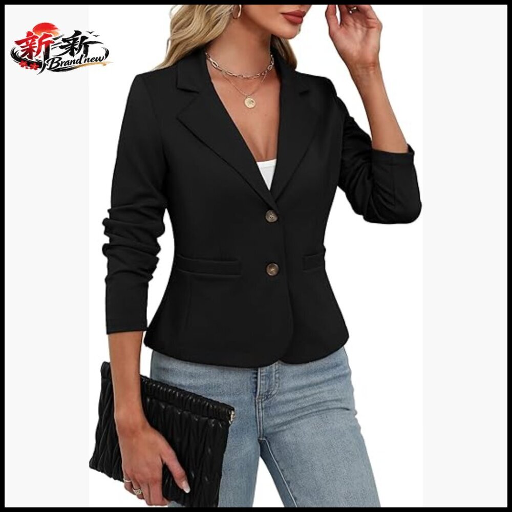 Stretchy Knit Blazer with Pockets, Lightweight Slim Fit Business Casual Jacket